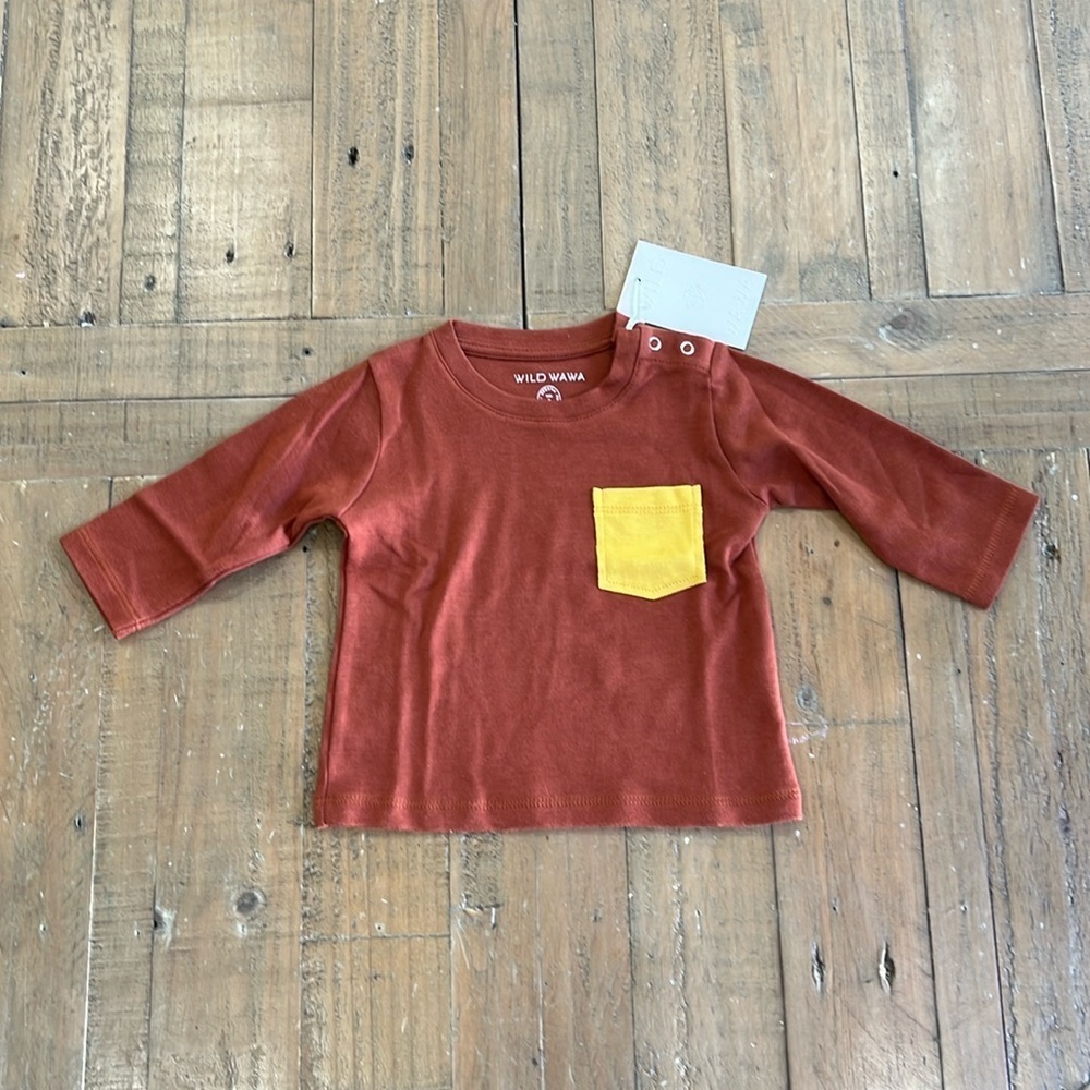 Wild Wawa rust long sleeve pocket tee nwt